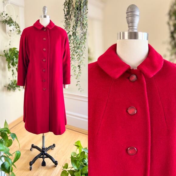 Vintage 1950s Coat 50s Red Wool Peter Pan Collar Swing Pin Up Retro Volup Winter - Picture 1 of 13